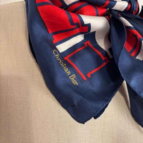 VTG Christian Dior Red White & Blue Silk Scarf Made in Italy - Picture 8 of 10